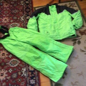 Kids Neon Green Ski Jacket and Snow Pants Set
